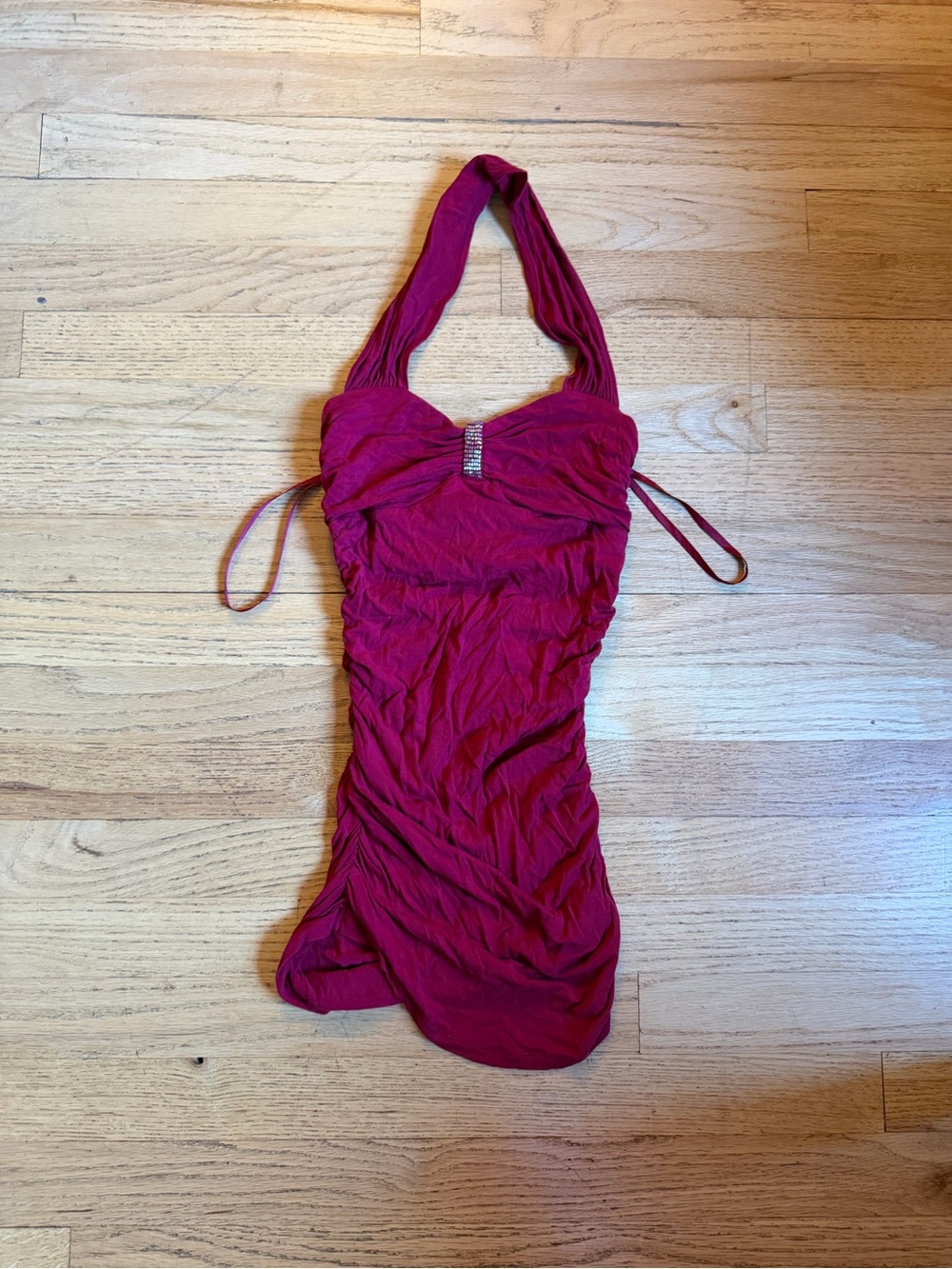 VINTAGE Halter Ruched with Rhinestone Accent - Magenta